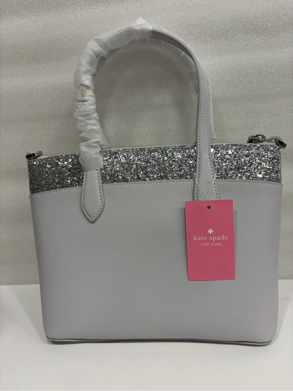 kate spade Silver-Trim Light Gray Leather Tote